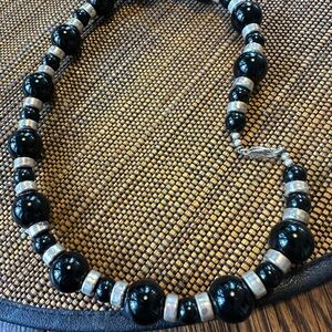 Classic Black Beaded Necklace with Silver Accents